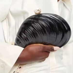 Elegant Black Clutch with Pearl Accent